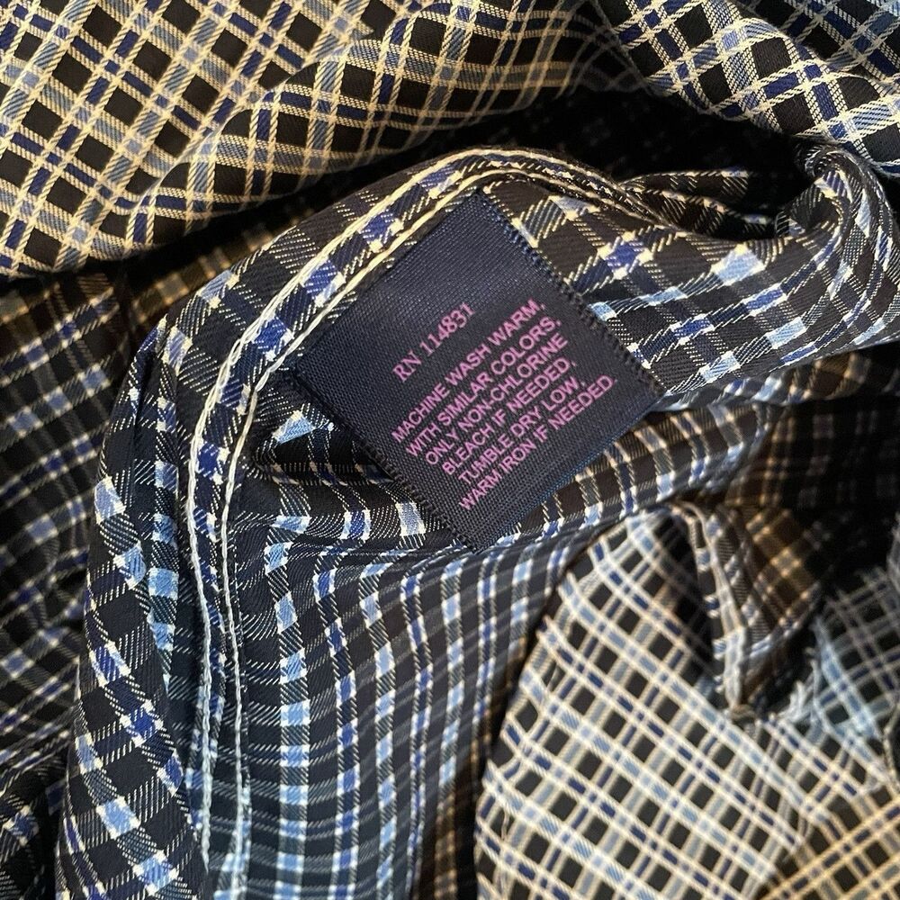 Michelsons London Dress Shirt Men's Large Navy Twill Check Long-Sleeve Contrast - Picture 7 of 11